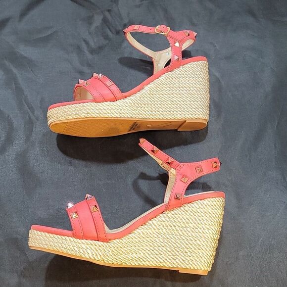 BRAND NEW NATURE BREEZE Tally-04 PINK STUDDED OPEN TOE ESPADRILLE WEDGE S2 - Picture 9 of 16